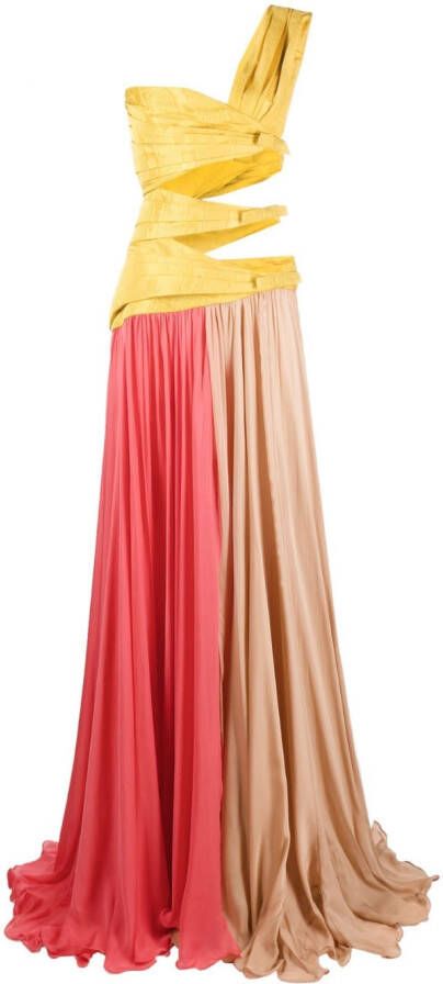 Roberto Cavalli Avondjurk met colourblocking Geel