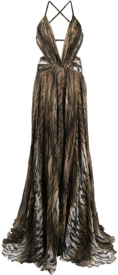 Roberto Cavalli Maxi-jurk met diepe V-hals Bruin