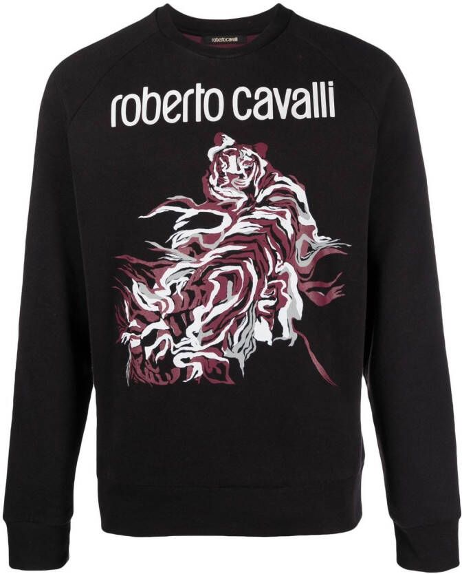 Roberto Cavalli Sweater met grafische print Zwart