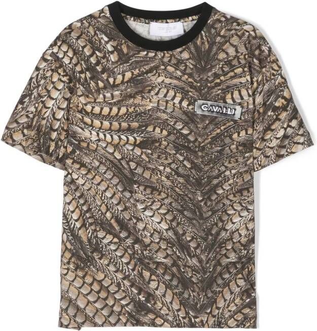 Roberto Cavalli Junior animal-print cotton T-shirt Bruin