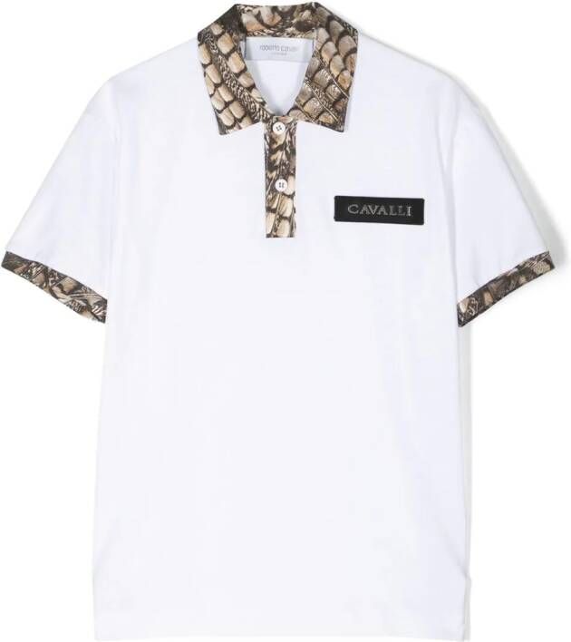 Roberto Cavalli Junior animal-print trim polo shirt Wit