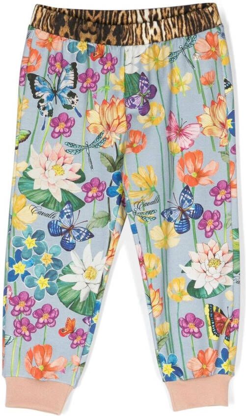 Roberto Cavalli Junior Trainingsbroek met bloe print Blauw