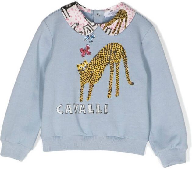 Roberto Cavalli Junior Sweater met Peter Pan kraag Blauw