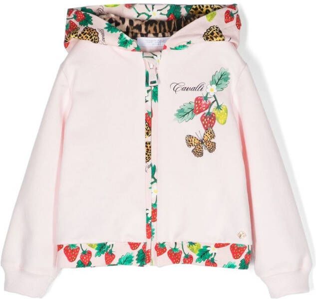 Roberto Cavalli Junior Hoodie met aardbeiprint Roze
