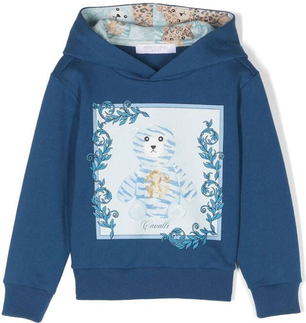 Roberto Cavalli Junior Hoodie met beerprint Blauw