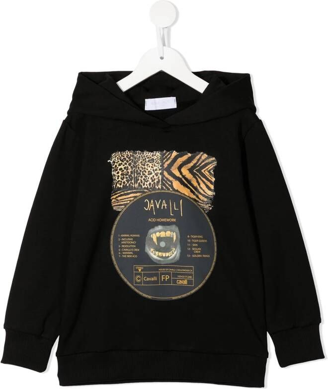 Roberto Cavalli Junior Hoodie met dierenprint Zwart