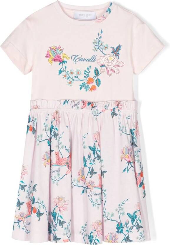 Roberto Cavalli Junior Jurk met bloe print Roze