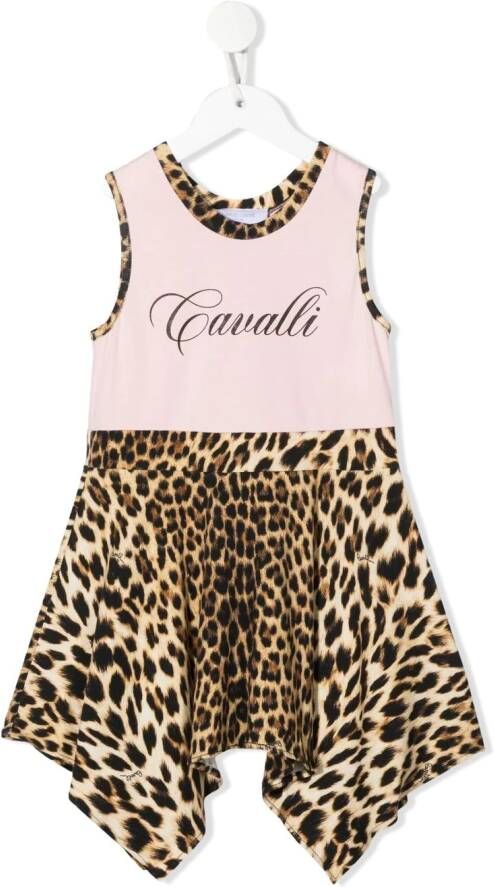 Roberto Cavalli Junior Jurk met luipaardprint Beige