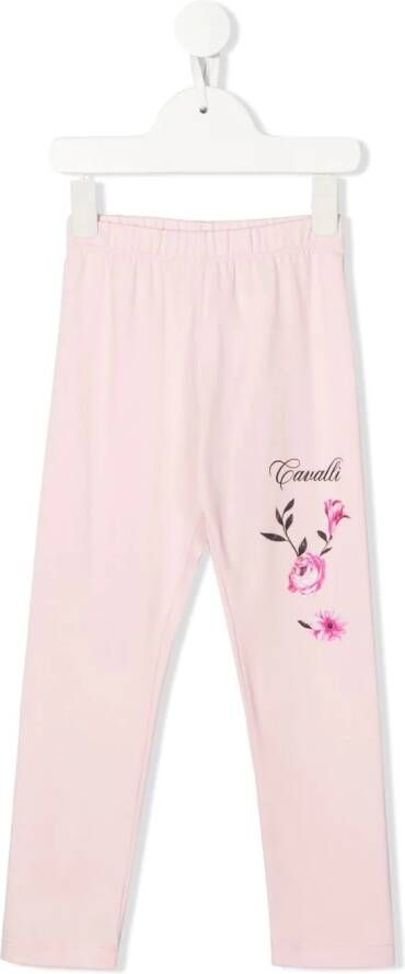 Roberto Cavalli Junior Legging met logoprint Roze