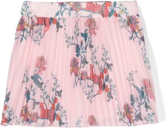 Roberto Cavalli Junior Plooirok met bloe print Roze