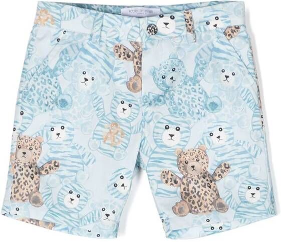 Roberto Cavalli Junior Shorts met teddybeerprint Blauw