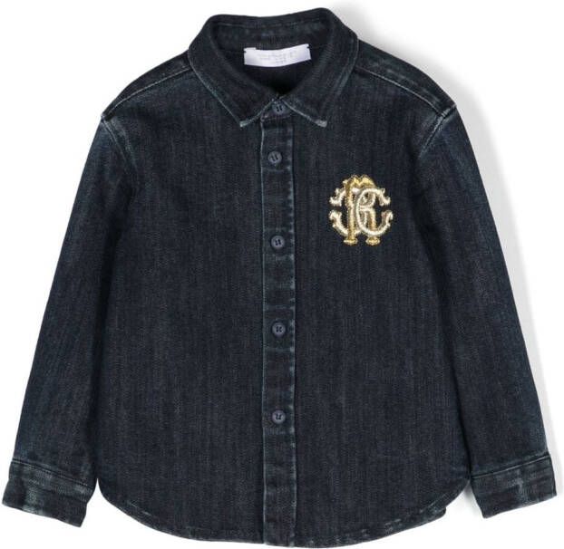 Roberto Cavalli Junior Spijkershirt met geborduurd logo Blauw