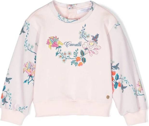 Roberto Cavalli Junior Sweater met geborduurde bloe Roze