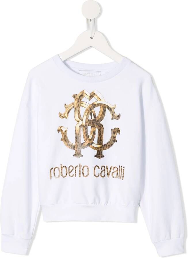 Roberto Cavalli Junior Sweater met logoprint Wit