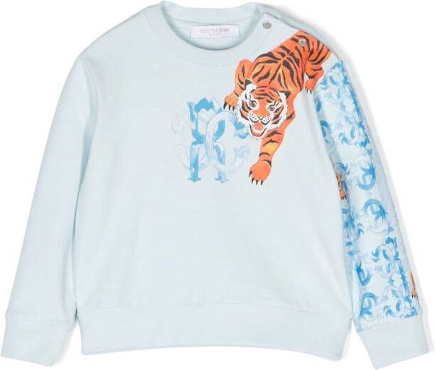 Roberto Cavalli Junior Sweater met tijgerprint Blauw