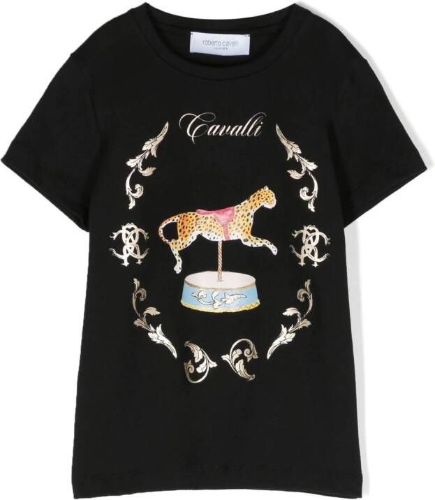 Roberto Cavalli Junior T-shirt met circusprint Zwart