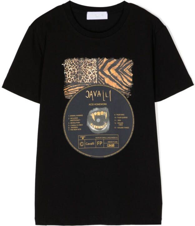 Roberto Cavalli Junior T-shirt met grafische print Zwart