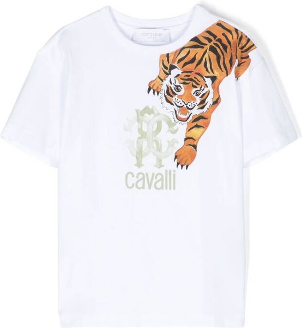 Roberto Cavalli Junior T-shirt met logoprint Wit