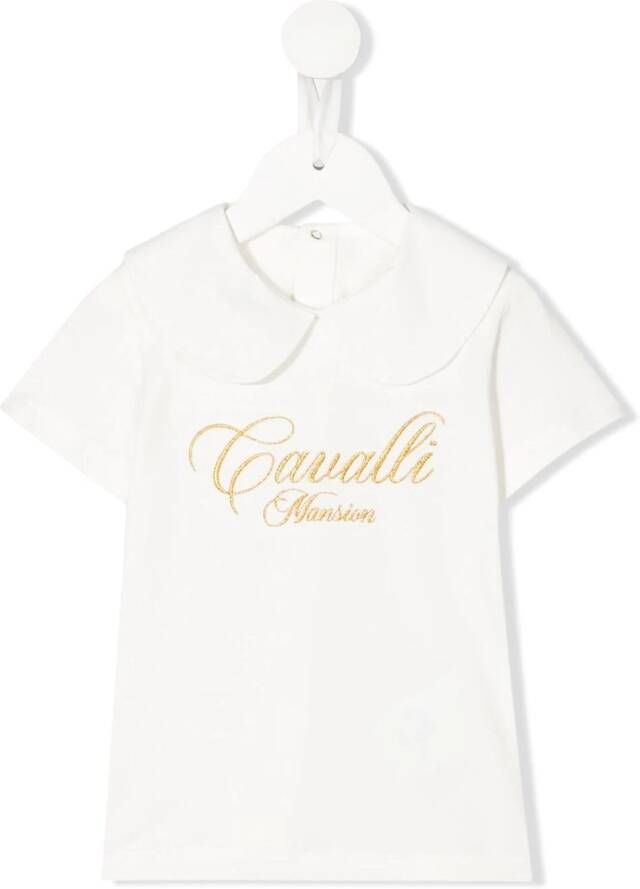 Roberto Cavalli Junior T-shirt met Peter Pan kraag Wit