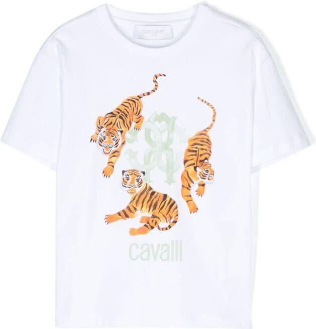 Roberto Cavalli Junior T-shirt met tijgerprint Wit