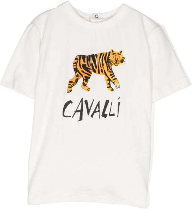 Roberto Cavalli Junior T-shirt met tijgerprint Wit