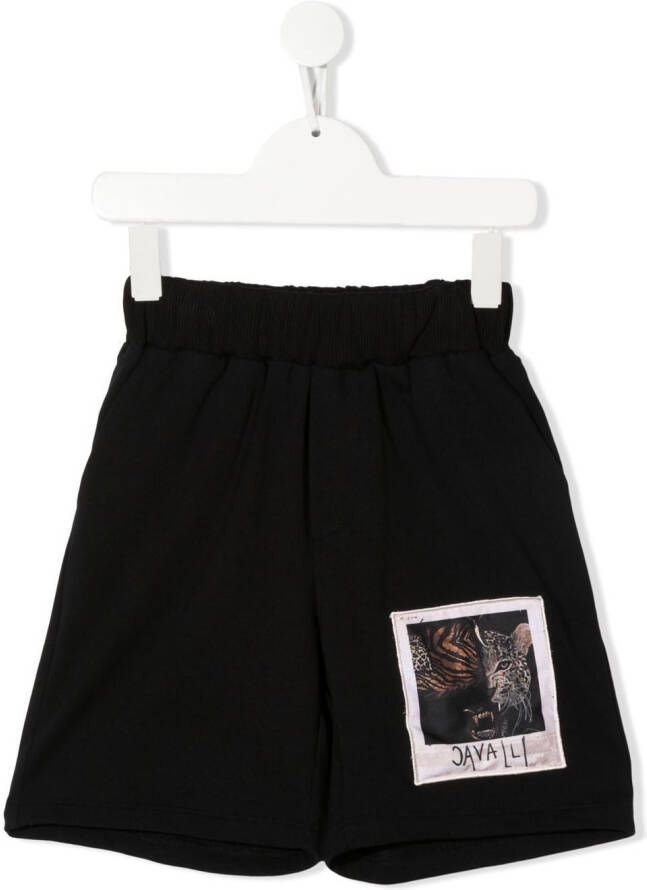 Roberto Cavalli Junior Trainingsshorts met patchdetail Zwart