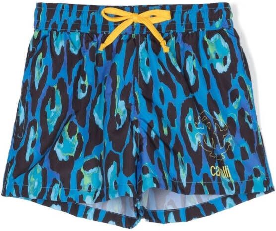 Roberto Cavalli Junior Zwembroek met luipaardprint Blauw