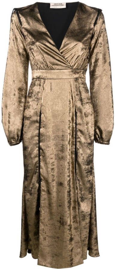 Roberto Cavalli Fluwelen wikkeljurk Goud