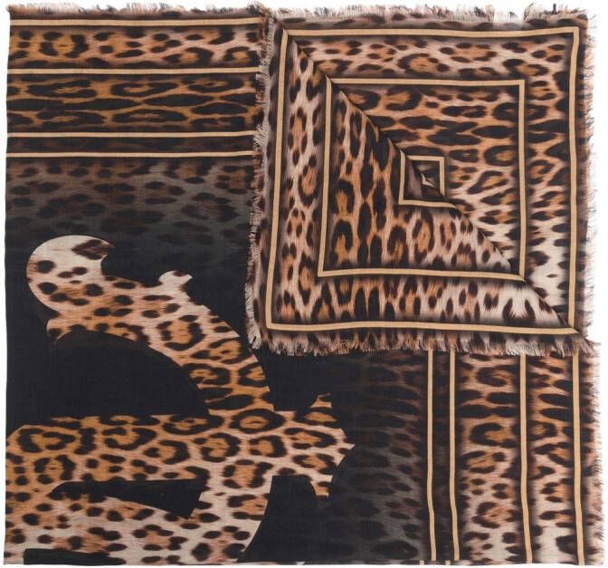 Roberto Cavalli leopard-print logo scarf Bruin