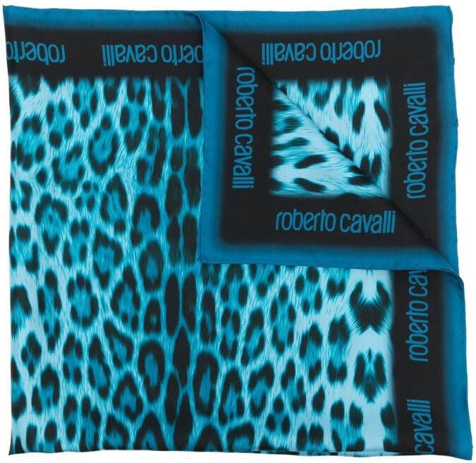 Roberto Cavalli leopard-print silk scarf Blauw