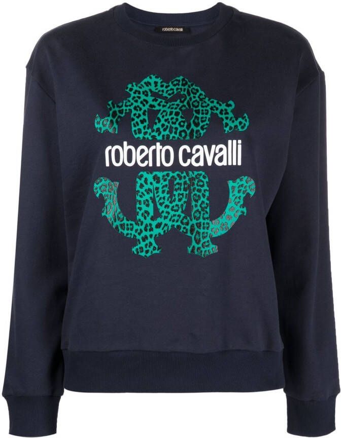 Roberto Cavalli Sweater met logoprint Blauw