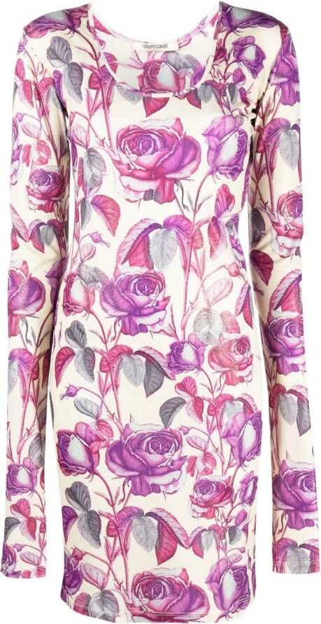 Roberto Cavalli Midi-jurk met bloemenprint Paars