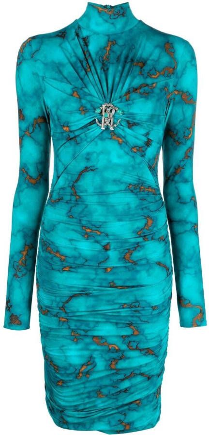 Roberto Cavalli Midi-jurk met marmerprint Blauw