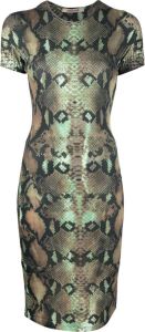 Roberto Cavalli Mini-jurk met slangenleerprint Groen