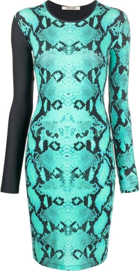Roberto Cavalli Mini-jurk met slangenprint Groen