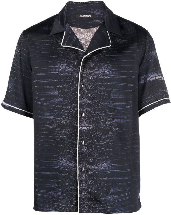 Roberto Cavalli Overhemd met slangenprint Blauw