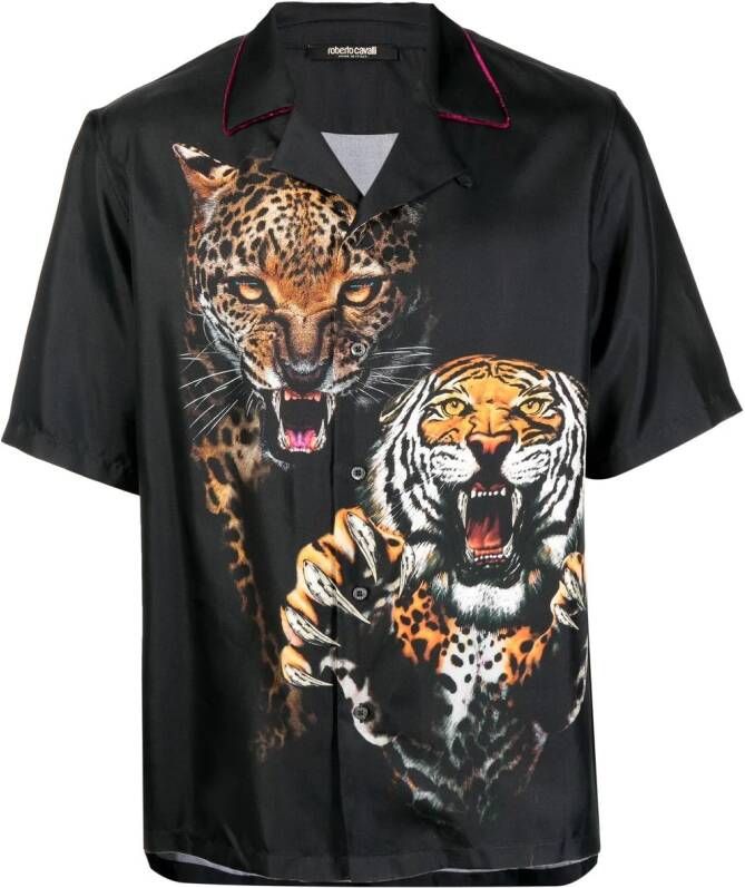 Roberto Cavalli Overhemd met tijgerprint Zwart