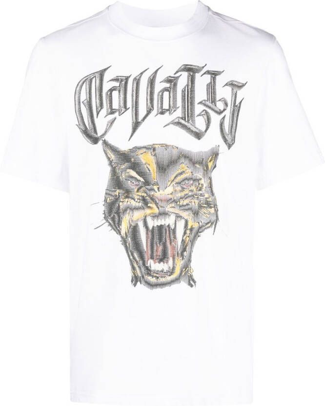 Roberto Cavalli T-shirt met panterprint Wit