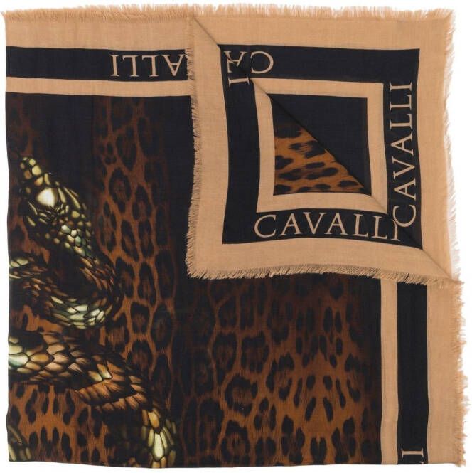 Roberto Cavalli Sjaal met dierenprint Bruin