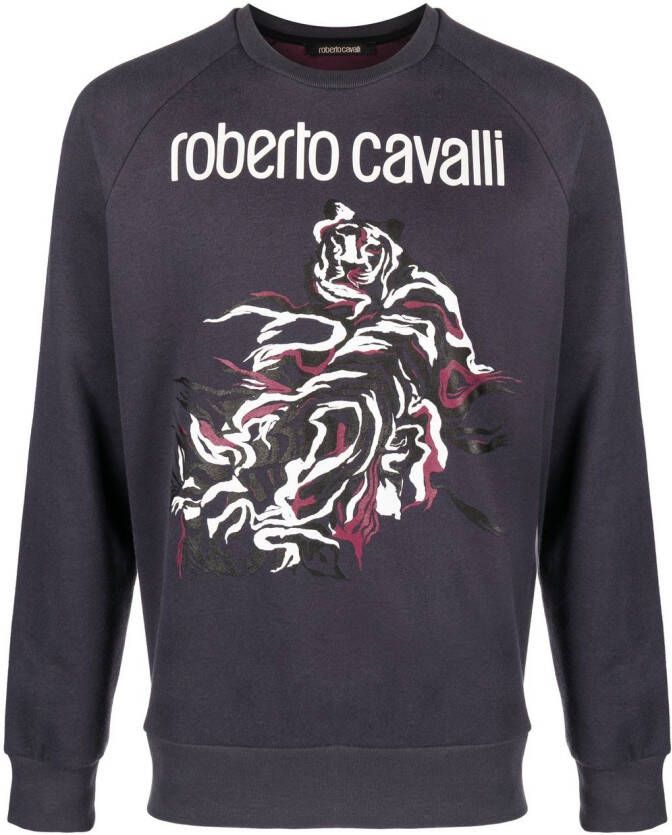 Roberto Cavalli Sweater met logoprint Blauw