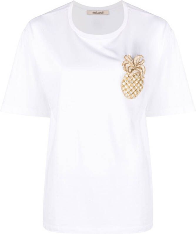 Roberto Cavalli T-shirt met applicatie Wit