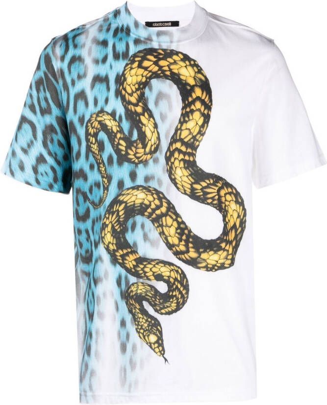 Roberto Cavalli T-shirt met dierenprint Blauw
