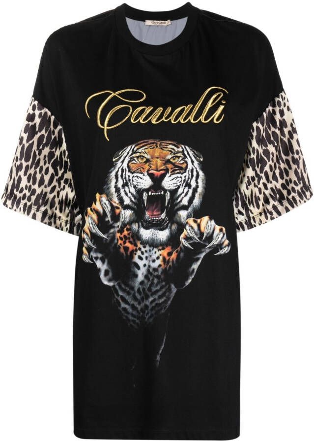 Roberto Cavalli T-shirt met dierenprint Zwart