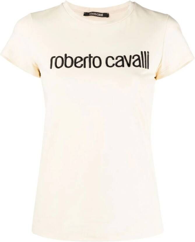 Roberto Cavalli T-shirt met geborduurd logo Beige