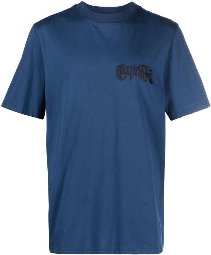 Roberto Cavalli T-shirt met geborduurd logo Blauw