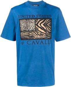 Roberto Cavalli T-shirt met geborduurd logo Blauw