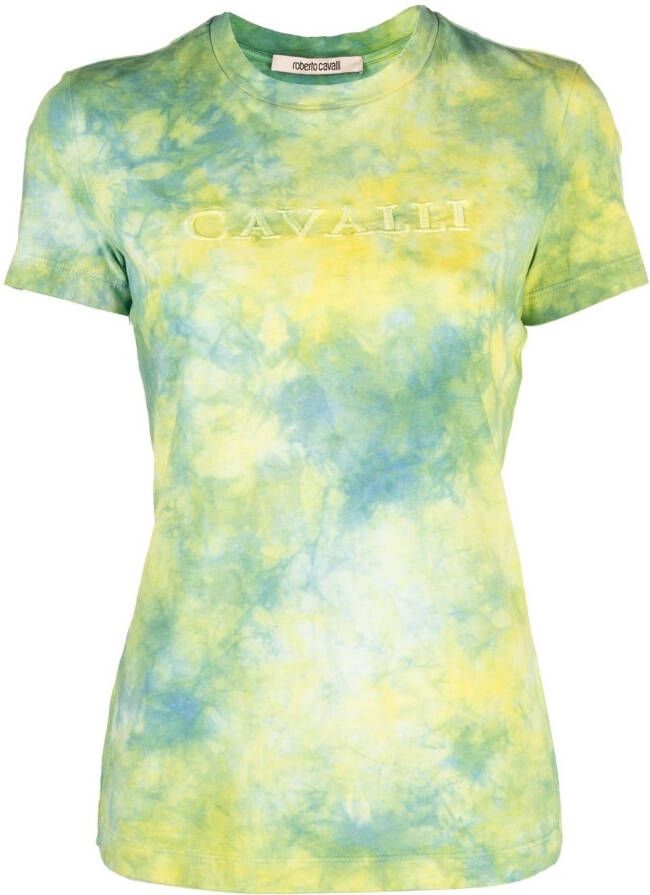 Roberto Cavalli T-shirt met geborduurd logo Geel