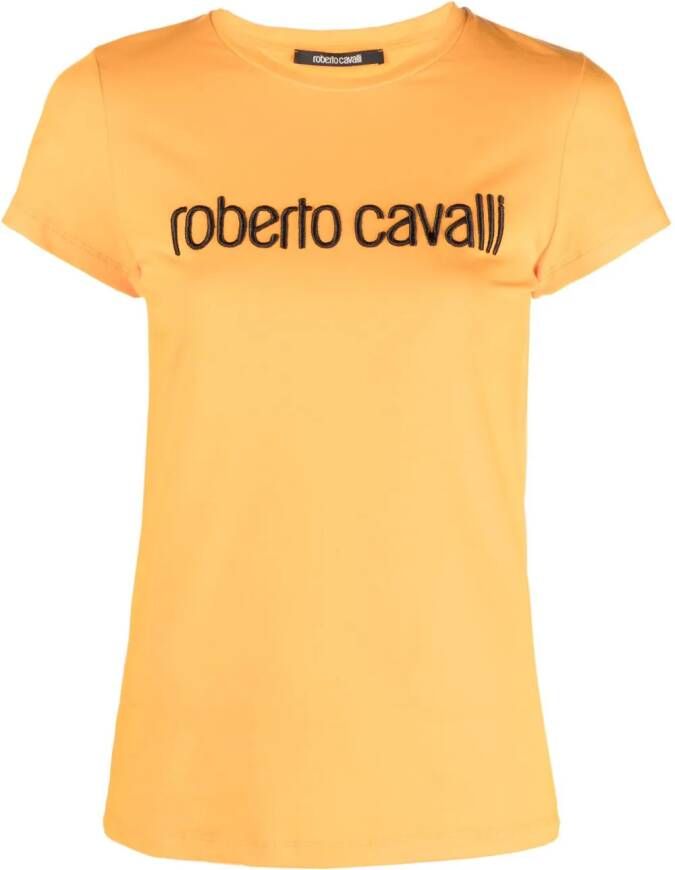 Roberto Cavalli T-shirt met geborduurd logo Oranje