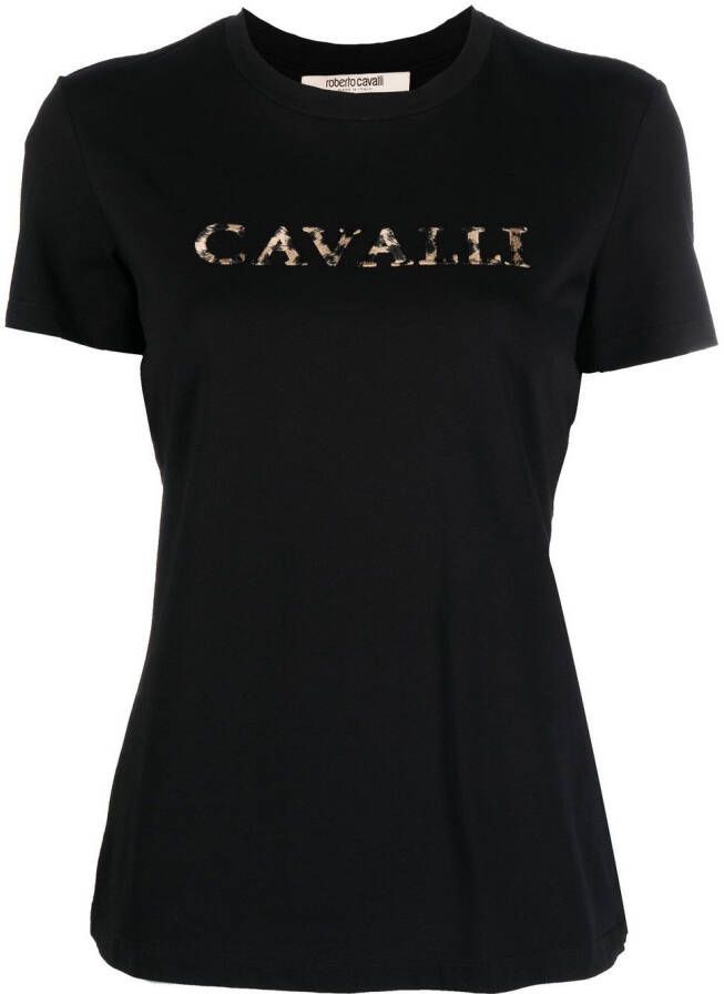 Roberto Cavalli T-shirt met geborduurd logo Zwart