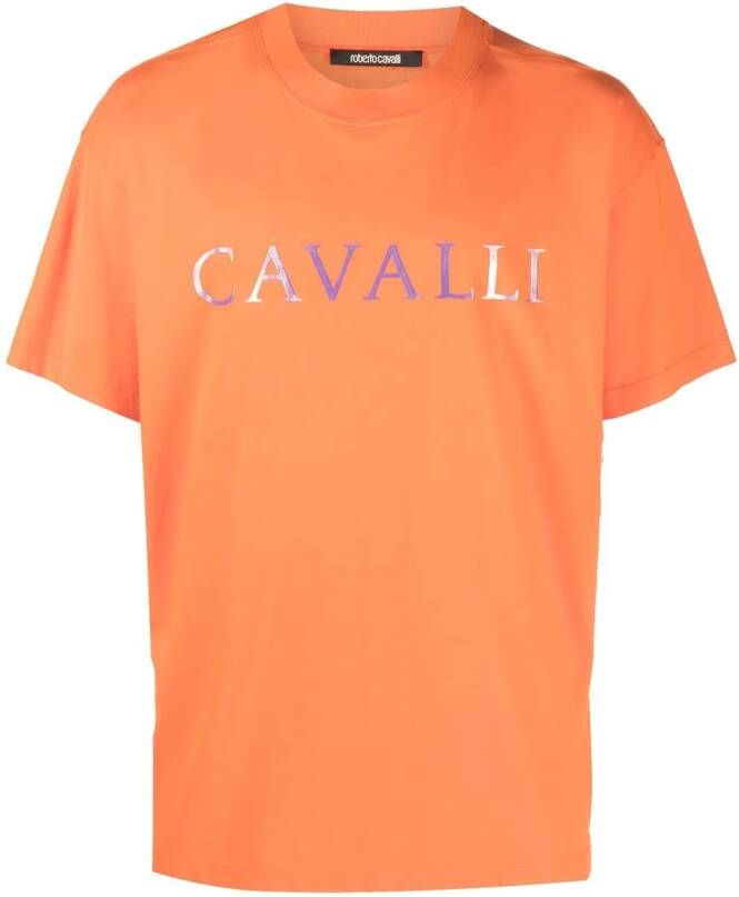 Roberto Cavalli T-shirt met logoprint Oranje